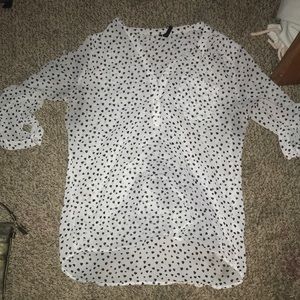 Maurice’s half sleeve dress shirt size medium white with black hearts